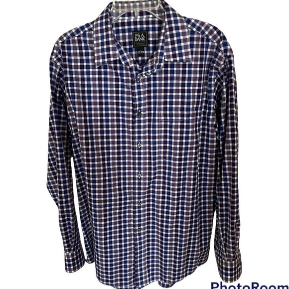 New Jos A Bank Traveler Purple & Blue 100% Cotton Button Down Men’s Shirt, Large - Picture 1 of 6